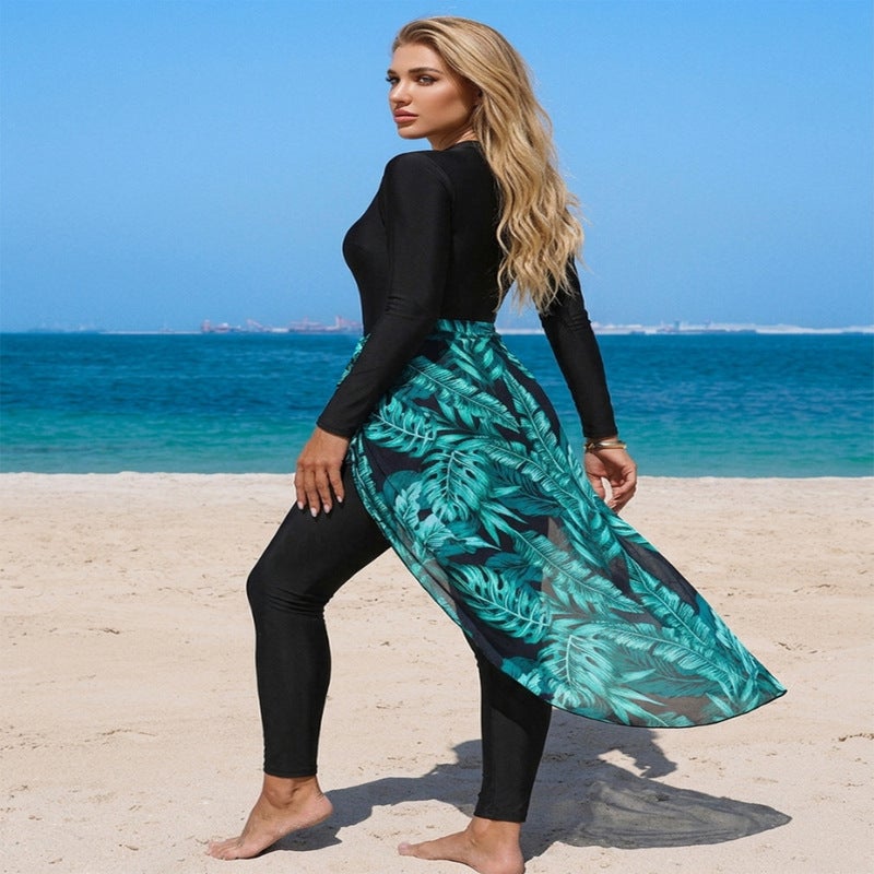 Women's Modest 3-Piece Burkini Swimwear Set with Long Sleeve, Quick-Dry, and UV Protection - Image 4