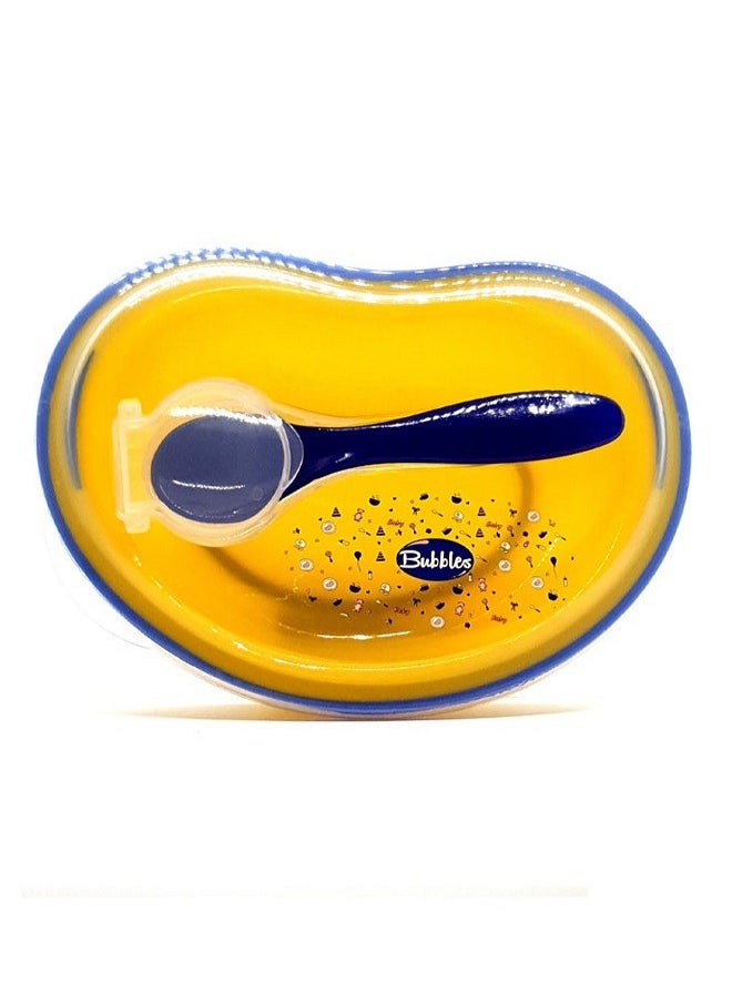 Bubbles - Baby Plate With Spoon and Cover - Yellow/Blue - Image 1