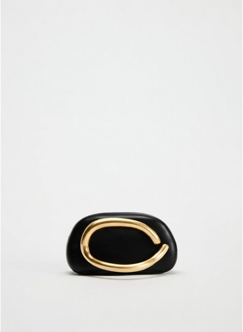 شنطة سهرة نسائية حقيبة كتف جلد صناعي بتصميم عصري مع مقبض معدني ذهبي مميز للمناسبات - Image 4