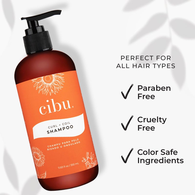 CIBU Curl + Coil Shampoo Cleanses, Hydrates, Revitalizes, Detangles & Preserves Natural Curl + Coil for Frizz-Free Smooth Manageable Hair (Shampoo, 350ml) - Image 3