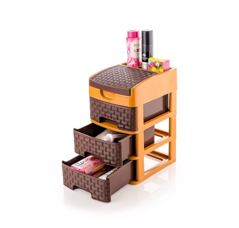 RUSHIL WERE 3 Layer Multipurpose Drawer Storage Modular Desk Organizer Chests Box Drawer For Office Home School Colleges Kids Room Stomo Racks Antislip Durable Brown - Image 1