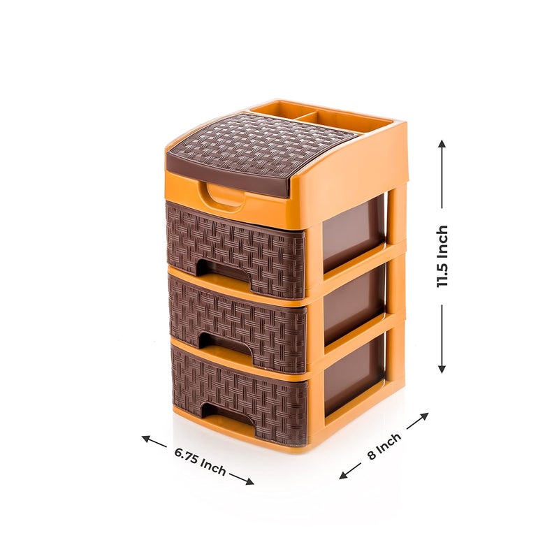 RUSHIL WERE 3 Layer Multipurpose Drawer Storage Modular Desk Organizer Chests Box Drawer For Office Home School Colleges Kids Room Stomo Racks Antislip Durable Brown - Image 2
