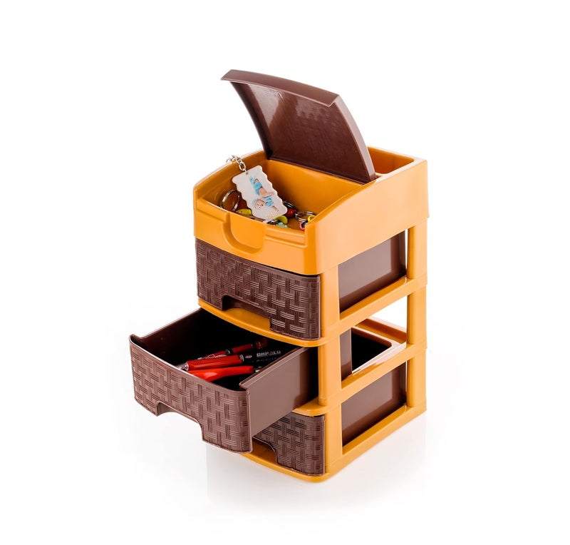 RUSHIL WERE 3 Layer Multipurpose Drawer Storage Modular Desk Organizer Chests Box Drawer For Office Home School Colleges Kids Room Stomo Racks Antislip Durable Brown - Image 5