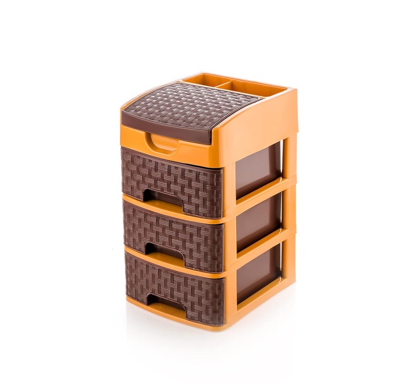 RUSHIL WERE 3 Layer Multipurpose Drawer Storage Modular Desk Organizer Chests Box Drawer For Office Home School Colleges Kids Room Stomo Racks Antislip Durable Brown - Image 4