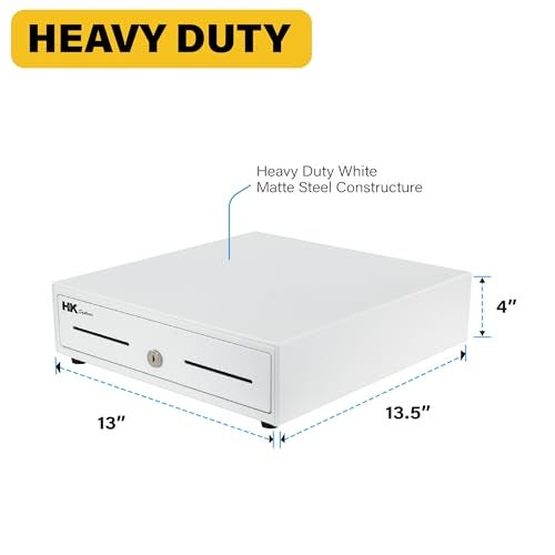 HK SYSTEMS 13inch Heavy Duty Manual Push-Open Cash Drawer with 4Bill/5Coin, Removable Till, Two Medial Slots, White - Image 3