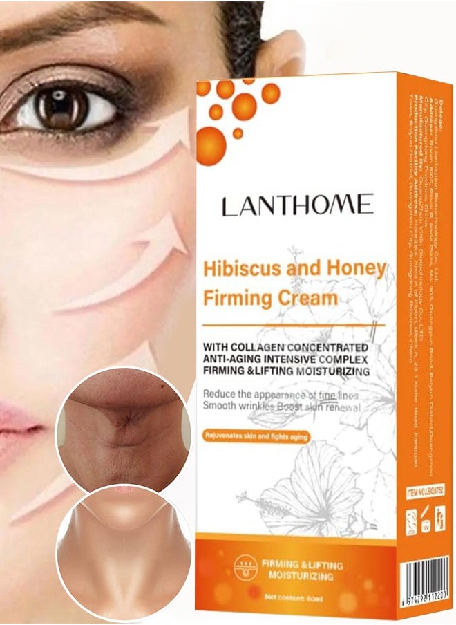 Lanthome 60ml Hibiscus and Honey Firming Cream Neck Firming Cream Skin Tightening Cream Skin Firming Lotion with Collagen and Hyaluronic Acid Reduces the Look of Neck Lines Tightens Firming and Smooths  - Image 1
