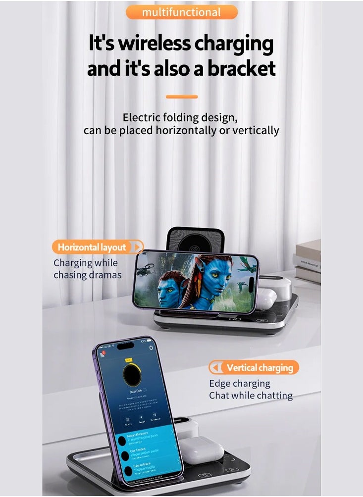 CATANES - 4 in 1 Wireless Charger Stand For Mobile Phone Wrist Watch and Headset Fast Charging Dock Station With RGB Light - Image 1