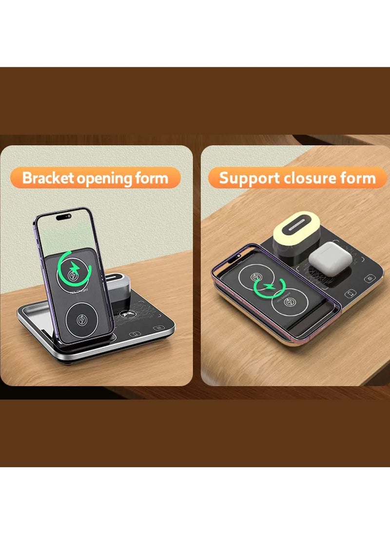 CATANES - 4 in 1 Wireless Charger Stand For Mobile Phone Wrist Watch and Headset Fast Charging Dock Station With RGB Light - Image 1