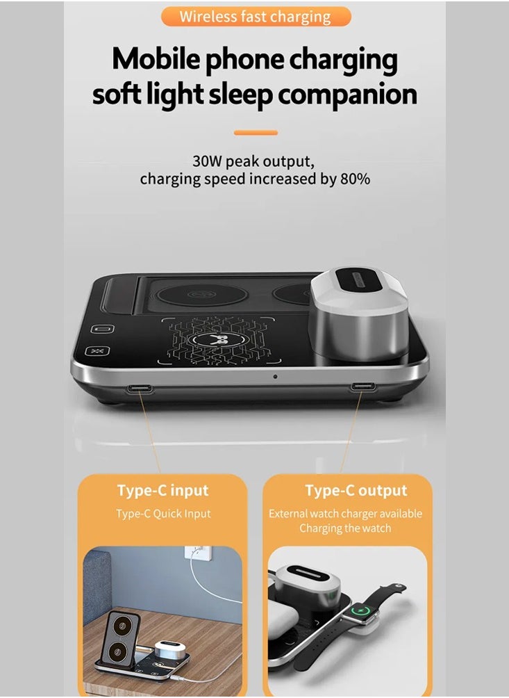CATANES - 4 in 1 Wireless Charger Stand For Mobile Phone Wrist Watch and Headset Fast Charging Dock Station With RGB Light - Image 1