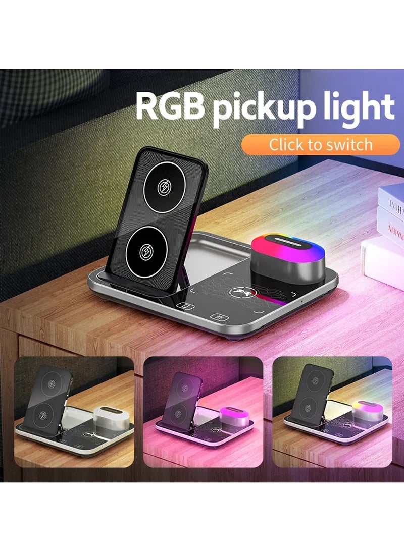 CATANES - 4 in 1 Wireless Charger Stand For Mobile Phone Wrist Watch and Headset Fast Charging Dock Station With RGB Light - Image 1