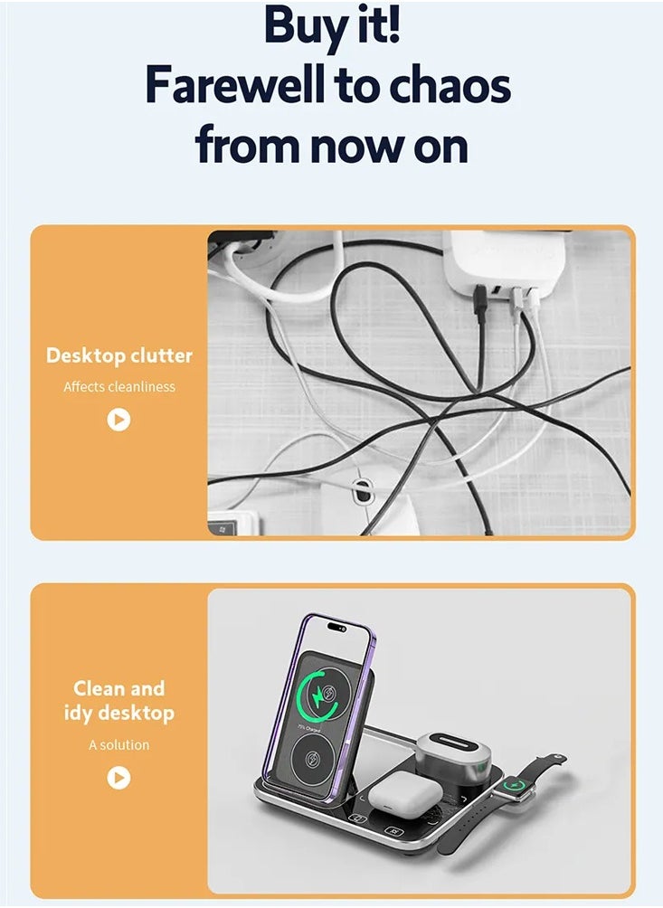CATANES - 4 in 1 Wireless Charger Stand For Mobile Phone Wrist Watch and Headset Fast Charging Dock Station With RGB Light - Image 1