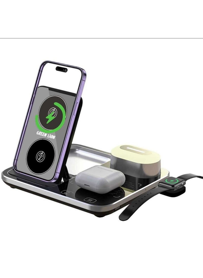 CATANES - 4 in 1 Wireless Charger Stand For Mobile Phone Wrist Watch and Headset Fast Charging Dock Station With RGB Light - Image 1