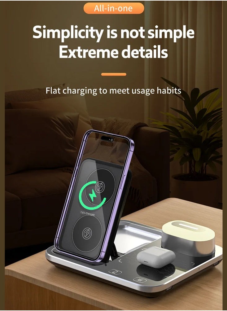 CATANES - 4 in 1 Wireless Charger Stand For Mobile Phone Wrist Watch and Headset Fast Charging Dock Station With RGB Light - Image 1