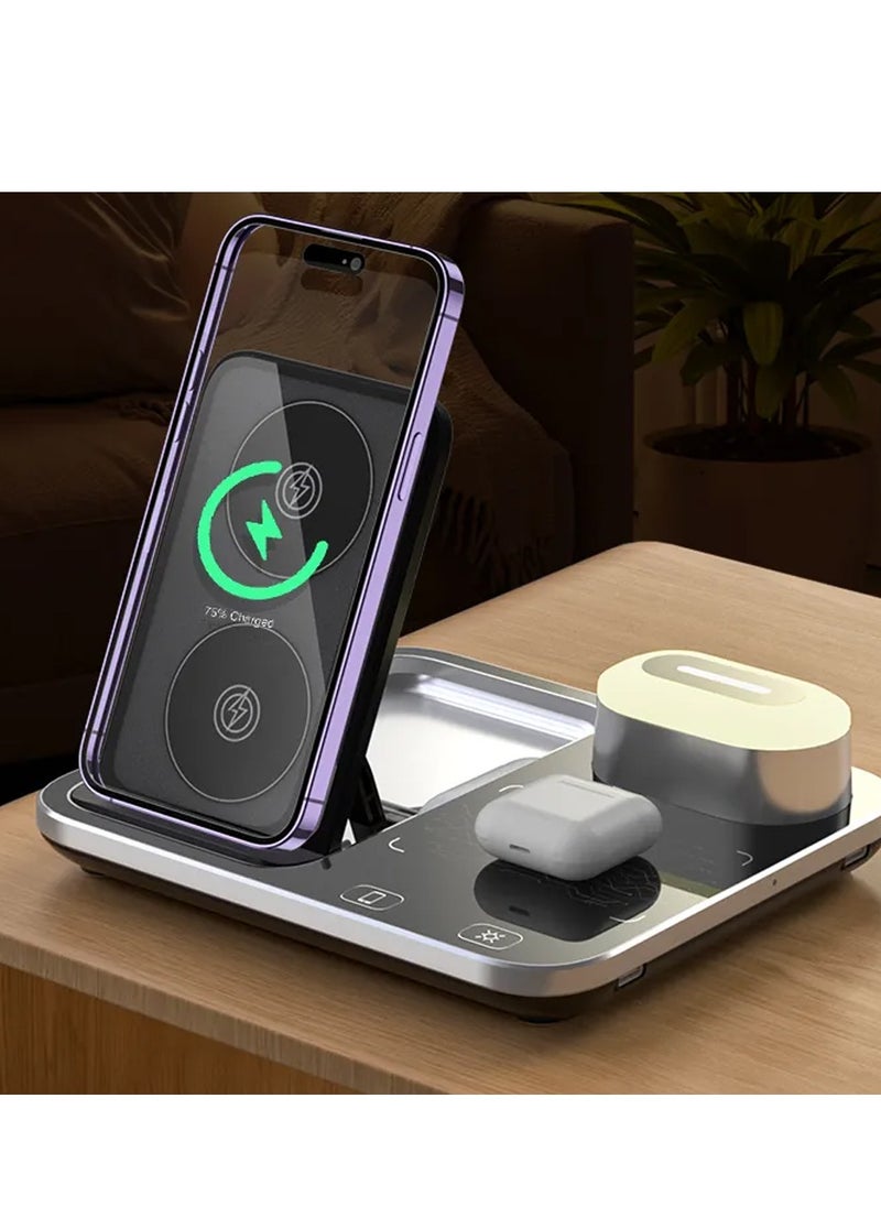CATANES - 4 in 1 Wireless Charger Stand For Mobile Phone Wrist Watch and Headset Fast Charging Dock Station With RGB Light - Image 1