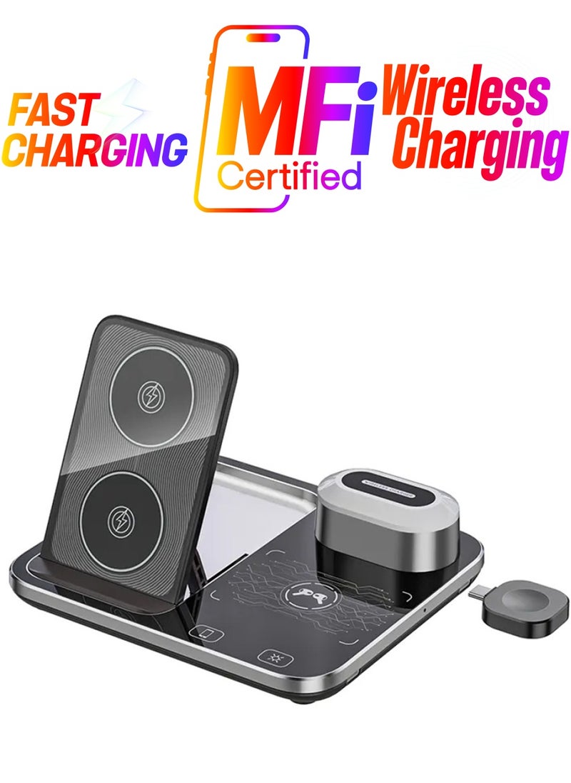 CATANES - 4 in 1 Wireless Charger Stand For Mobile Phone Wrist Watch and Headset Fast Charging Dock Station With RGB Light - Image 1