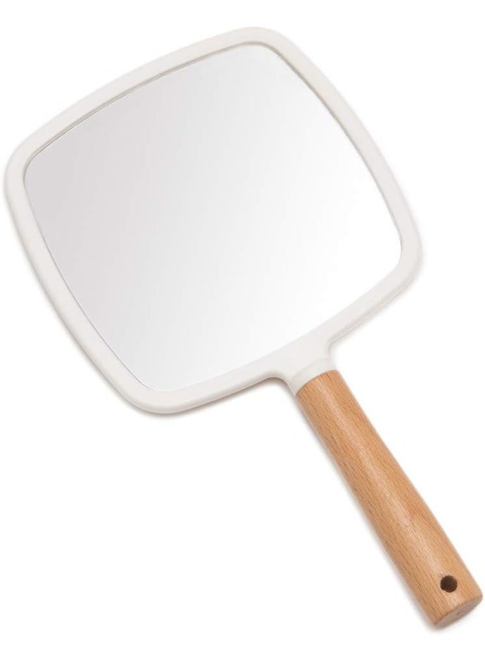 Hand Mirror，Travel Makeup Mirror，Portable Lovely Wooden Vanity Mirror with Handle to Hang(Square) - Image 1