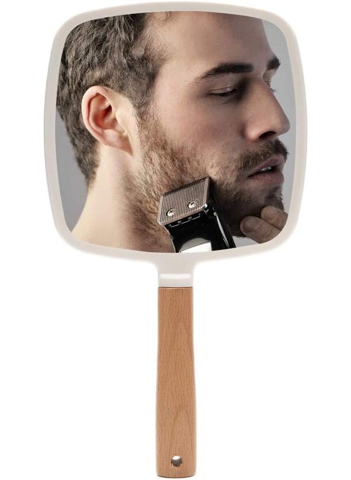 Hand Mirror，Travel Makeup Mirror，Portable Lovely Wooden Vanity Mirror with Handle to Hang(Square) - Image 4