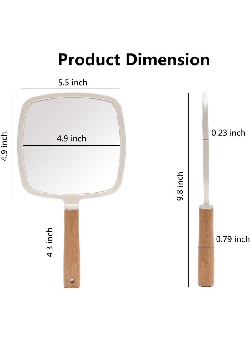 Hand Mirror，Travel Makeup Mirror，Portable Lovely Wooden Vanity Mirror with Handle to Hang(Square) - Image 3