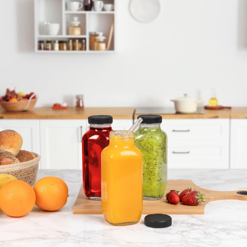 umud Juice Bottles with Lids, 16 Oz - Set of 3 - Clear Glass Jars with Caps - Reusable Empty Drink Containers for Juicing, Smoothies, Water, Milk, Kombucha Storage, Wellness Shots and More (3) - Image 5