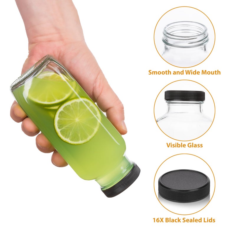 umud Juice Bottles with Lids, 16 Oz - Set of 3 - Clear Glass Jars with Caps - Reusable Empty Drink Containers for Juicing, Smoothies, Water, Milk, Kombucha Storage, Wellness Shots and More (3) - Image 3