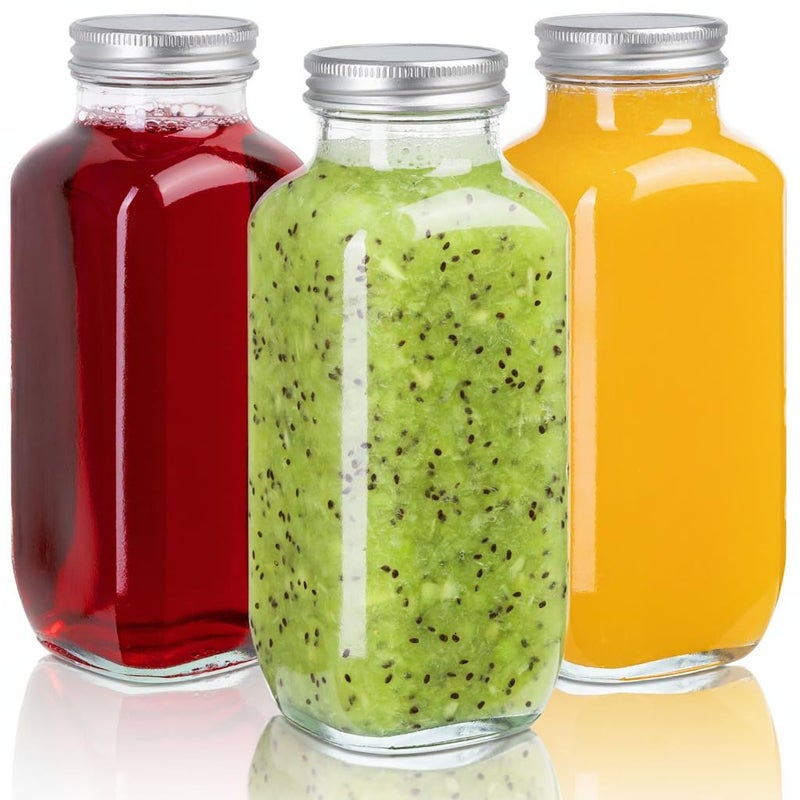 umud Juice Bottles with Lids, 16 Oz - Set of 3 - Clear Glass Jars with Caps - Reusable Empty Drink Containers for Juicing, Smoothies, Water, Milk, Kombucha Storage, Wellness Shots and More (3) - Image 1