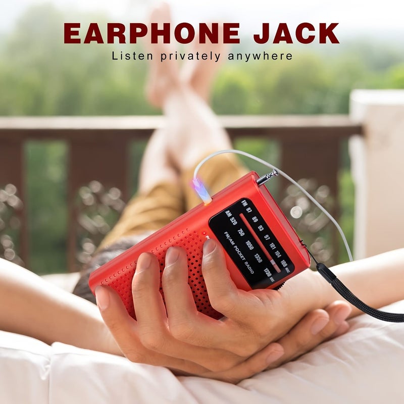 Red Battery Operated AM FM Radio High Volume Speaker Headphone Jack - Image 5