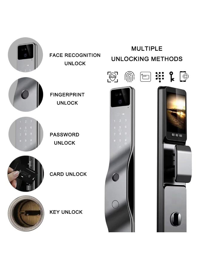 Smart Door Lock with 3D Face ID Fingerprint Keypad IC Card Key Tuya App Voice Control Easy DIY Install for Right & Left Doors Aluminum Alloy Lock Size 6068 for Homes and Offices - Image 3