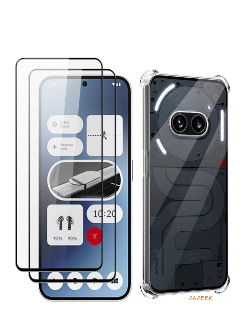 JAJEEK Case Compatible with Nothing Phone 2A 5G – Soft TPU Silicone Cover, Crystal Clear Shockproof Protective Case, Includes 2-Pack Tempered Glass Screen Protector, Full-Body Protection for Your Phone - Image 1