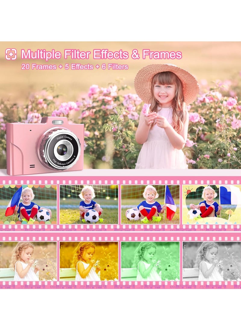 LAIAOCISI - Digital Camera, FHD 1080P Kids Camera, 48MP Point and Shoot Digital Cameras with 32GB Memory Card and Two Batteries, 8X Zoom , Lanyard, Compact Size Camera for Boys/Girls (Pink) - Image 1