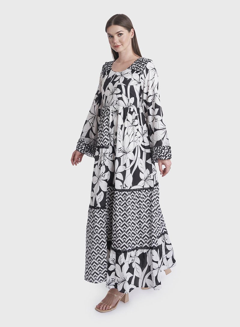 KASHKHA Cotton Abstract and Flower Print Jalabiya - Image 3