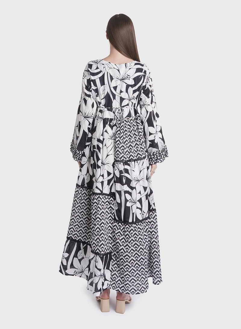 KASHKHA Cotton Abstract and Flower Print Jalabiya - Image 4