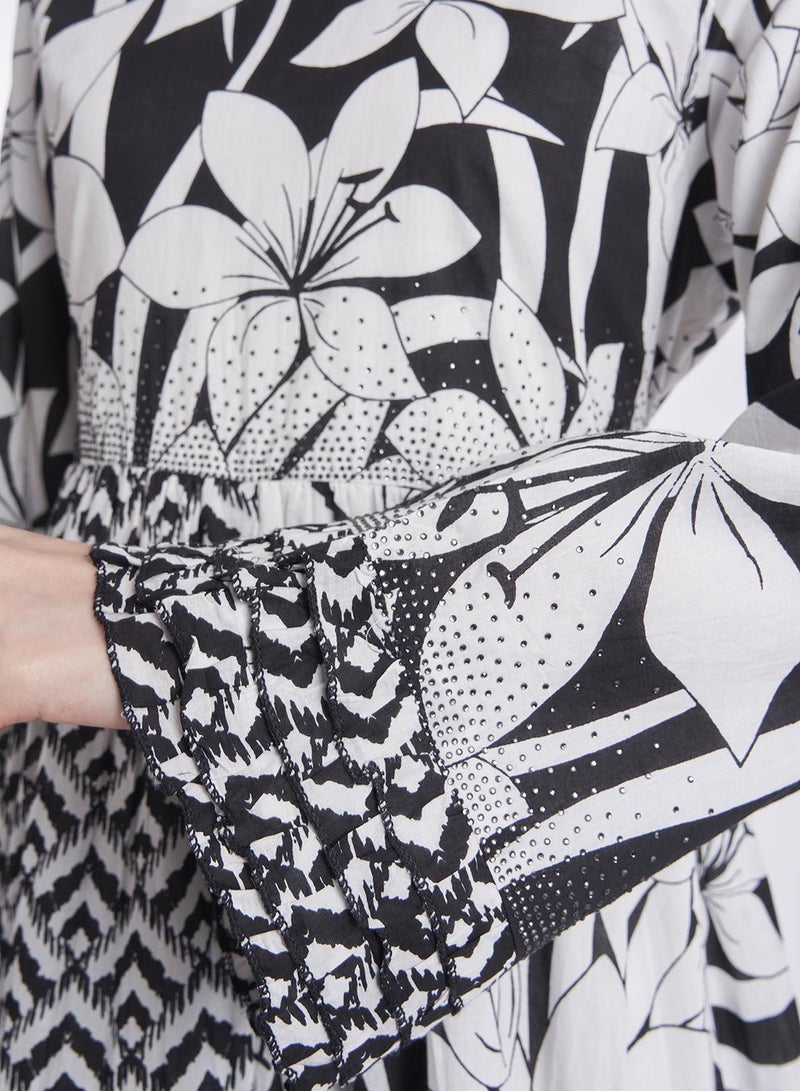 KASHKHA Cotton Abstract and Flower Print Jalabiya - Image 5