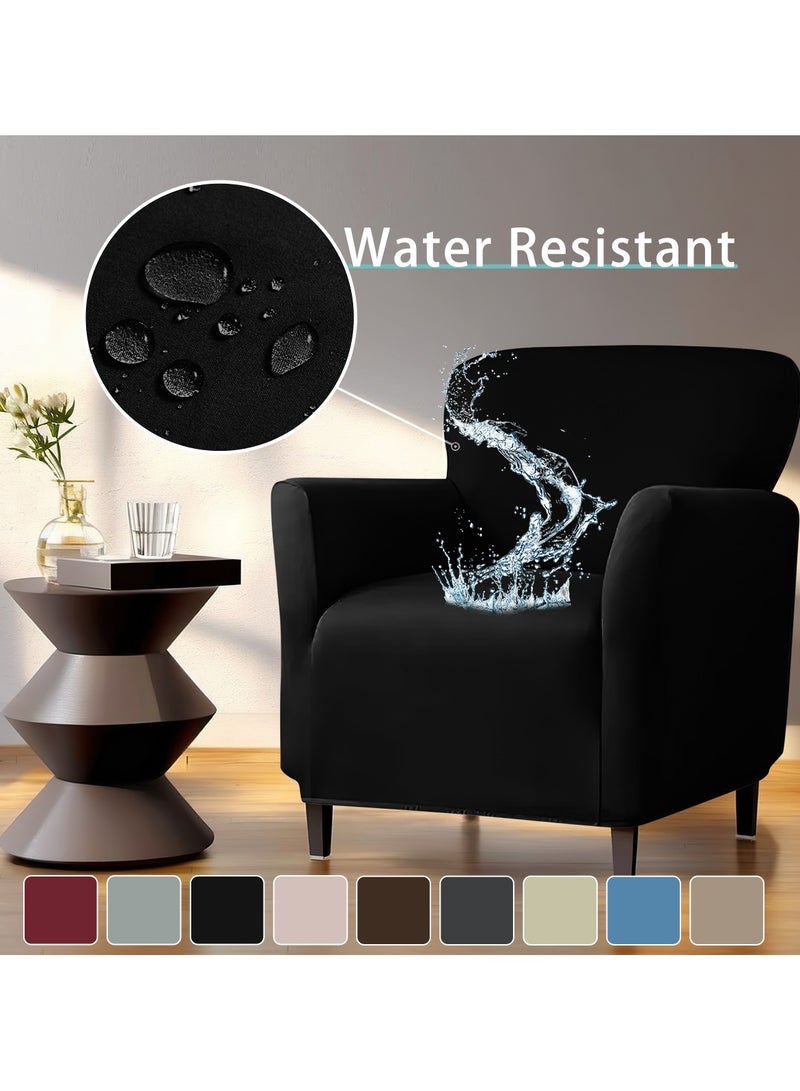 DUNISO غطاء أريكة بذراع واحد، غطاء كرسي بلون موحد للمناسبات، غطاء كرسي مقاوم للماء، مضاد للانزلاق، صديق للحيوانات الأليفة، واقي للأثاث، أسود - Image 1