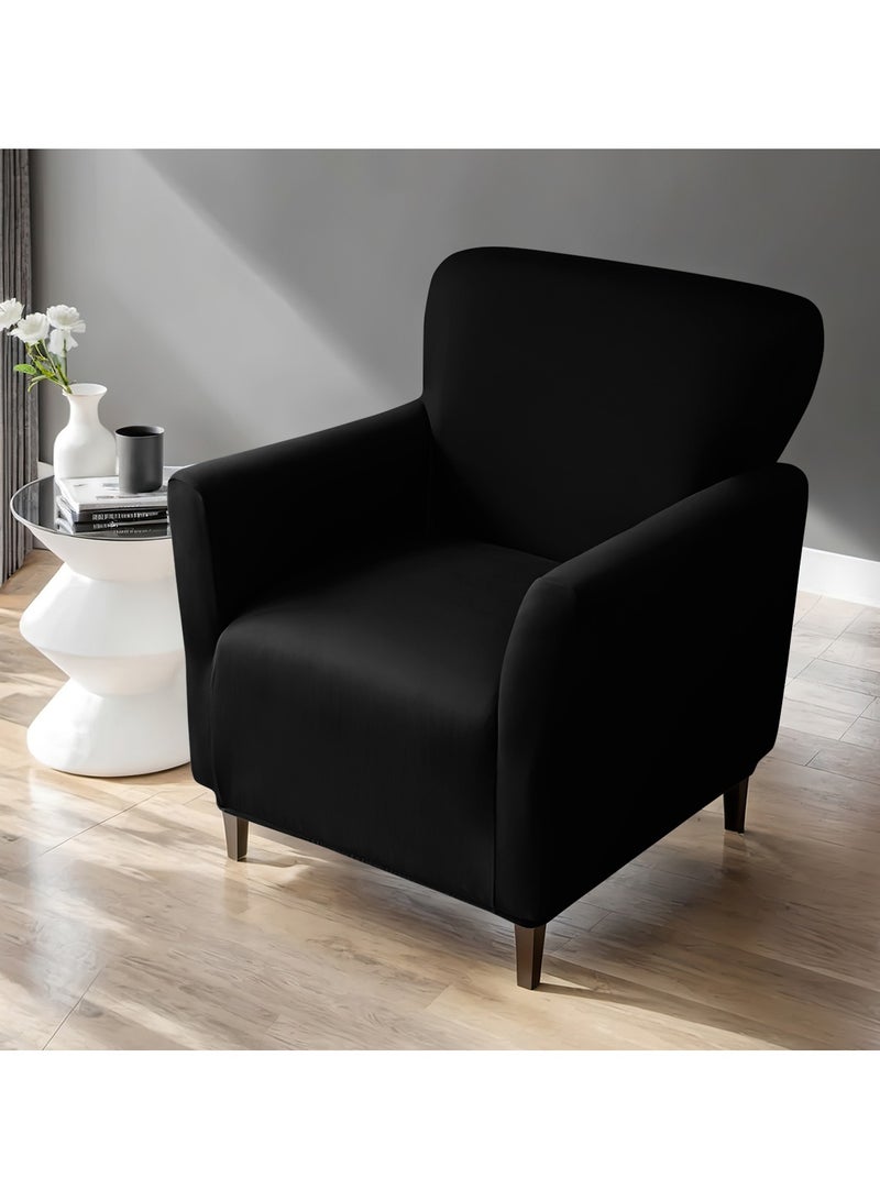 DUNISO غطاء أريكة بذراع واحد، غطاء كرسي بلون موحد للمناسبات، غطاء كرسي مقاوم للماء، مضاد للانزلاق، صديق للحيوانات الأليفة، واقي للأثاث، أسود - Image 2