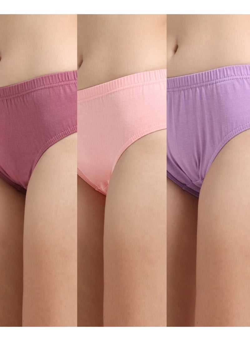 DUJE Women’s Plain Panties (3-Pack Combo 2 – Pink, Peach & Purple) | 95% Cotton 5% Spandex | Soft, Stretchable, Breathable, Sweat-Absorbing, Anti-Bacterial & Odour-Free Comfort Innerwear - Image 1