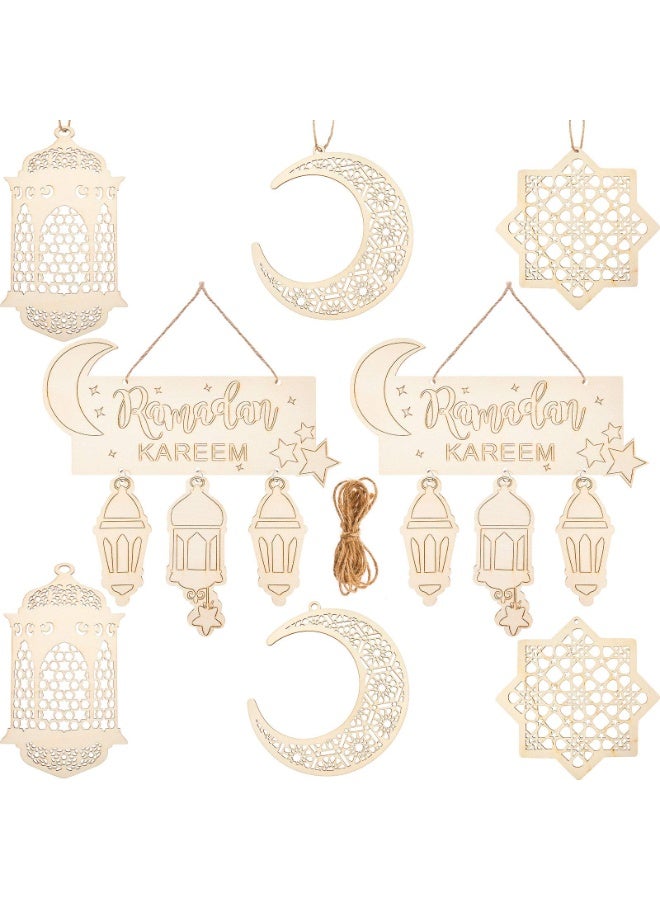 تشيلور 8 قطع من زينة رمضان، زينة عيد مبارك، قلادة خشبية مجوفة، زينة رمضان، فانوس قمري معلق، زينة على شكل نجمة، مناسبة لديكور طاولة غرفة المنزل أو المنزل الإسلامي. - Image 1