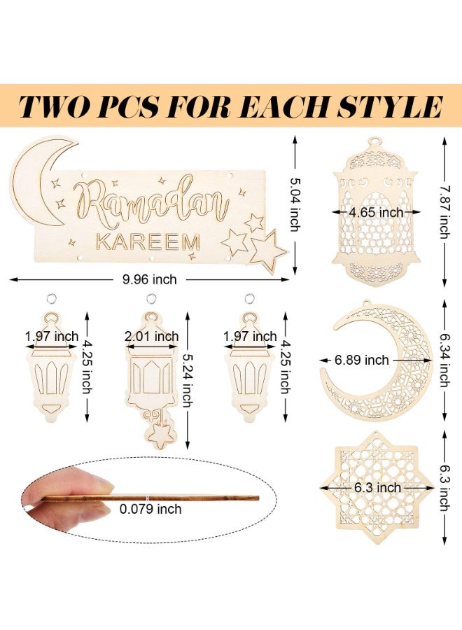 تشيلور 8 قطع من زينة رمضان، زينة عيد مبارك، قلادة خشبية مجوفة، زينة رمضان، فانوس قمري معلق، زينة على شكل نجمة، مناسبة لديكور طاولة غرفة المنزل أو المنزل الإسلامي. - Image 2
