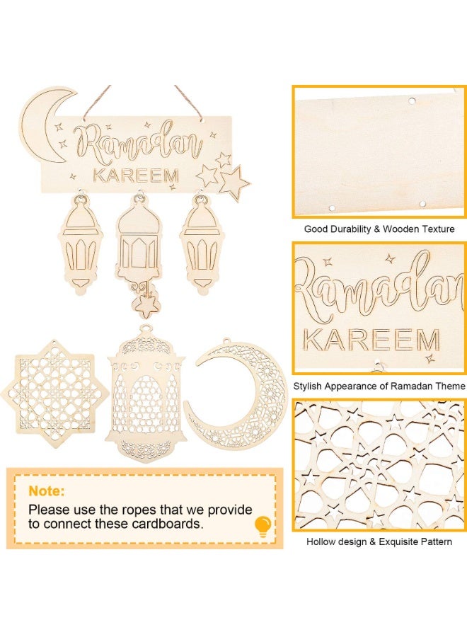 تشيلور 8 قطع من زينة رمضان، زينة عيد مبارك، قلادة خشبية مجوفة، زينة رمضان، فانوس قمري معلق، زينة على شكل نجمة، مناسبة لديكور طاولة غرفة المنزل أو المنزل الإسلامي. - Image 3