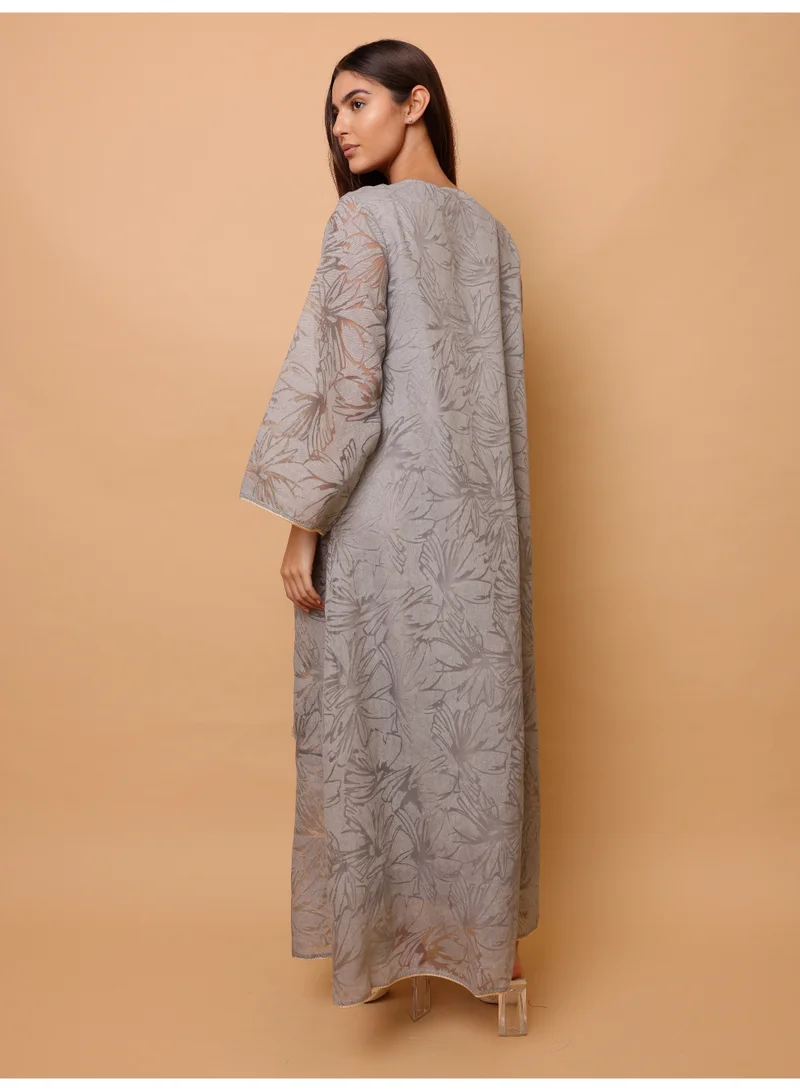 IKKXA Elegant Sequin Floral Applique Jalabiya
