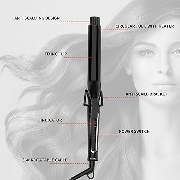 K&K Curling Iron with Clamp Ceramic Coating 32MM Long Barrel Adjustable Temp LED Display for Long Hair Instant Heat up to 232C Professional Curling Wand Dual Voltage - Image 5