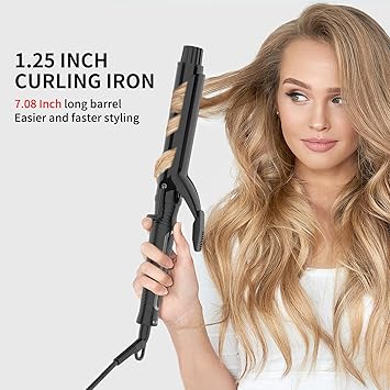 K&K Curling Iron with Clamp Ceramic Coating 32MM Long Barrel Adjustable Temp LED Display for Long Hair Instant Heat up to 232C Professional Curling Wand Dual Voltage - Image 3