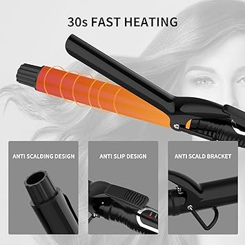K&K Curling Iron with Clamp Ceramic Coating 32MM Long Barrel Adjustable Temp LED Display for Long Hair Instant Heat up to 232C Professional Curling Wand Dual Voltage - Image 4