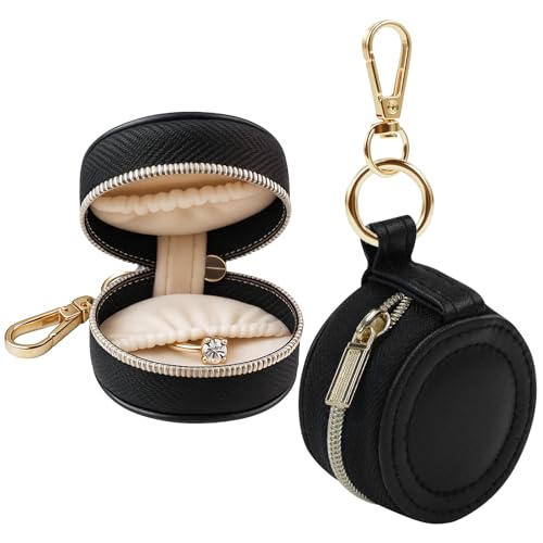 AUUTI Portable Ring Keychain Holder for Gym and Travel - Black Jewelry Holder for Sports Bag, Compact Ring Earring Necklace Storage Case - Image 1
