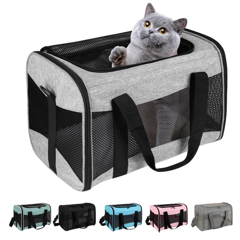 Top tasta Cat Carrying Case - Pet Carrier Airline Approved, Protable and Breathable Pet Travel Carrier Removable Fleece Pad, Collapsible Cat Carrier Dog Carrier for Medium Cats Small Cats Dogs (Grey&Black M) - Image 1