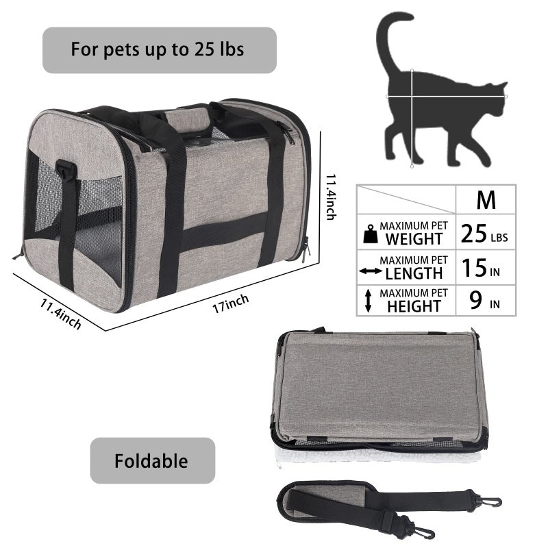Top tasta Cat Carrying Case - Pet Carrier Airline Approved, Protable and Breathable Pet Travel Carrier Removable Fleece Pad, Collapsible Cat Carrier Dog Carrier for Medium Cats Small Cats Dogs (Grey&Black M) - Image 2