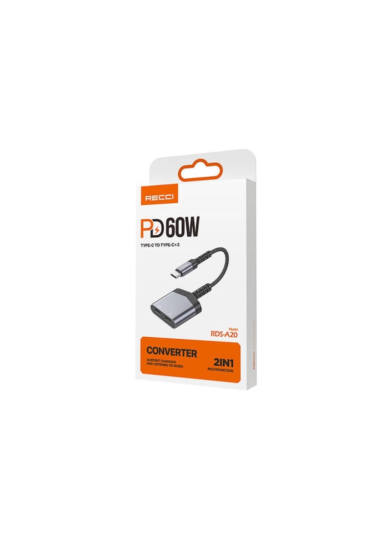 Recci RDS-A20 تايب سي PD60W 2in1 محول الشحن والصوت