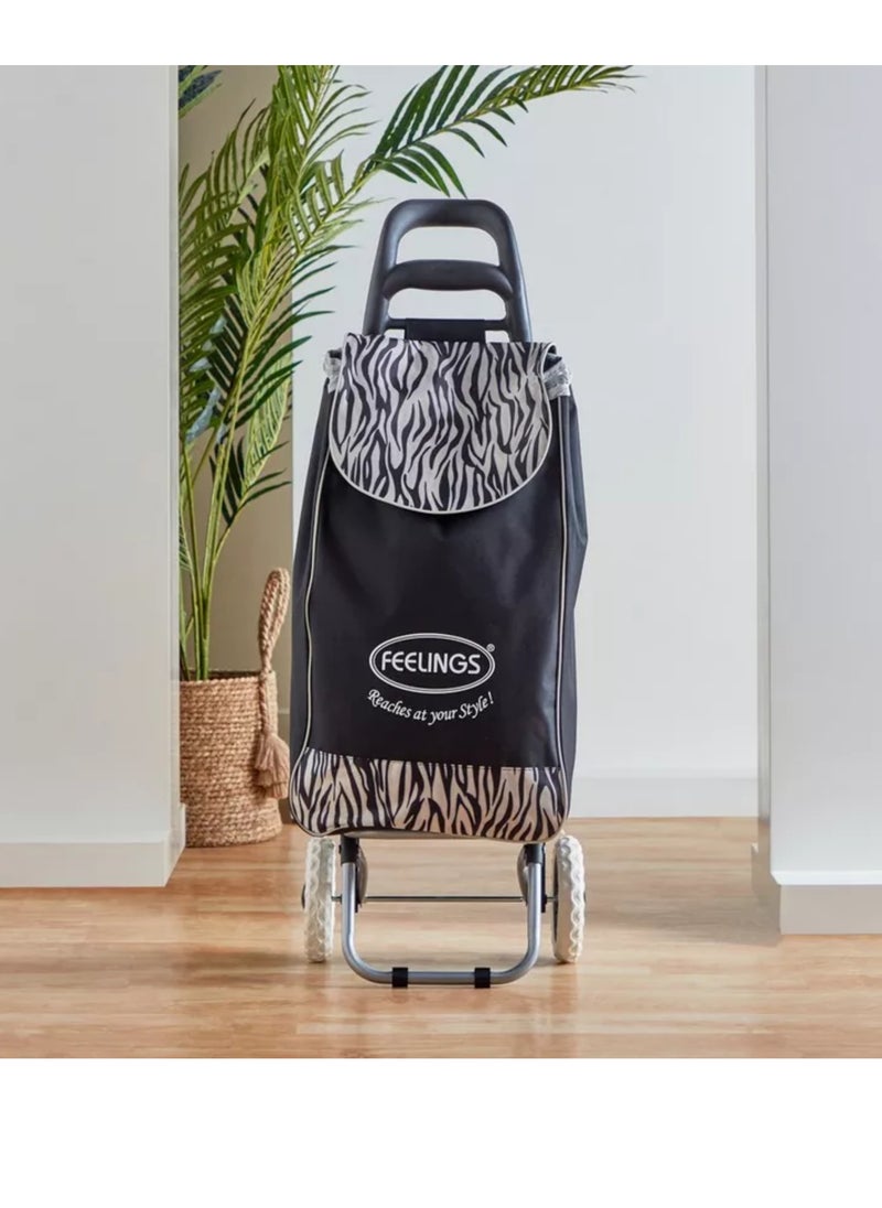Feelings FEELINGS Folding Essential Shopping Trolley- WHEELS BLACK LEOPARD  - Image 2