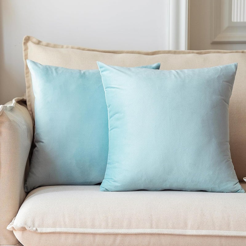 NiNi ALL Decorative Throw Pillow Covers Pack of 2, Velvet Throw Pillow Cases for Couch Pillows Cover Bedroom Living Room Outdoor Pillow Covers 20x20 Inch Baby Blue - Image 1