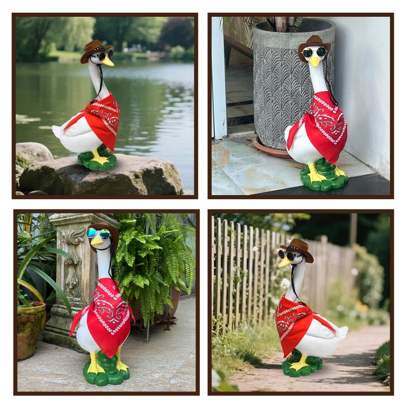 asdfg Porch Goose Statues with Outfits, 20 "Large Goose Porch Figurine Decor, Funny Porch Goose Decoration Set, Goose Outfit with Cowboy Hat and Glasses Red Scarf,for Outdoor Garden Yard Housewarming Gifts - Image 5