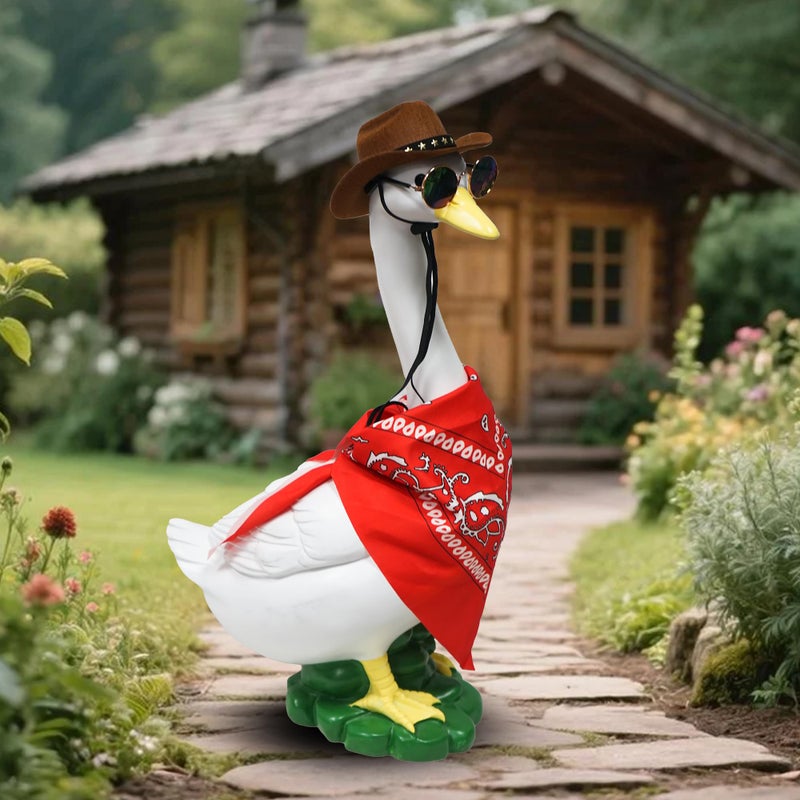 asdfg Porch Goose Statues with Outfits, 20 "Large Goose Porch Figurine Decor, Funny Porch Goose Decoration Set, Goose Outfit with Cowboy Hat and Glasses Red Scarf,for Outdoor Garden Yard Housewarming Gifts - Image 3